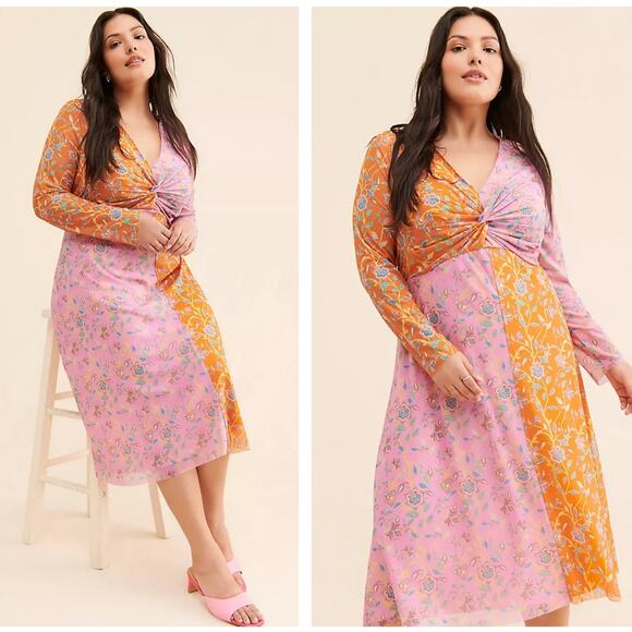 RACHEL ANTONOFF x ANTHROPOLOGIE Olivia Mesh Midi Dress Pink Orange Sz 12 {KK32} - Picture 1 of 6